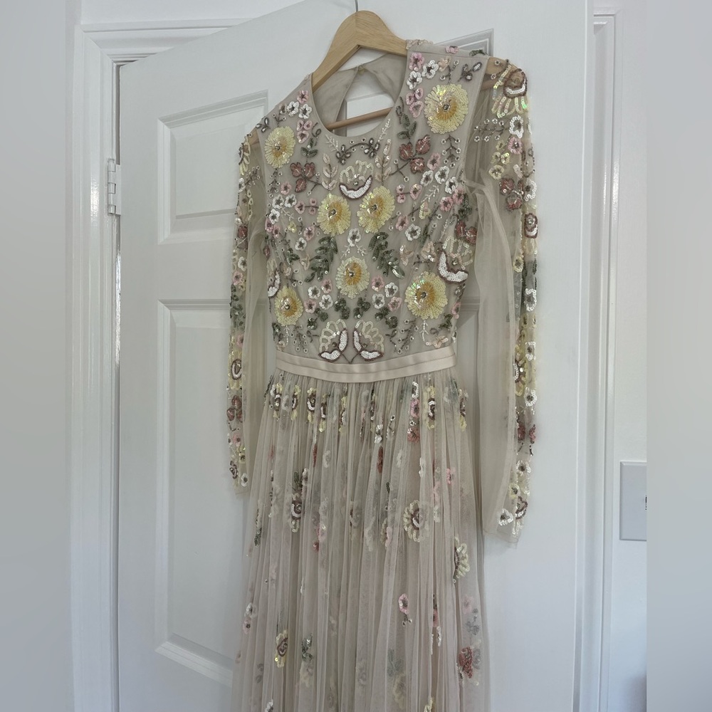 Needle and Thread Ditsy Scatter embroidered tulle gown with sequins and low back